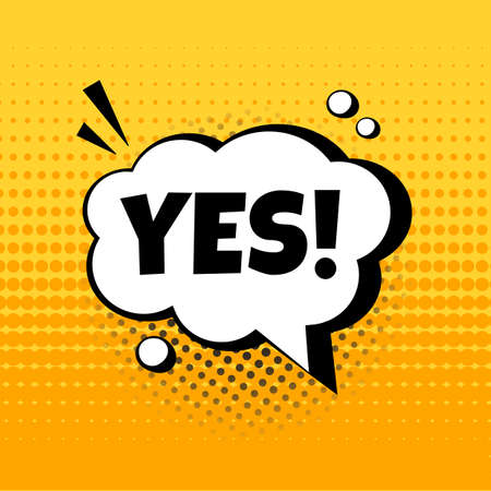 YES. Comic speech bubble on yellow background in pop art style. Vector illustrationのイラスト素材