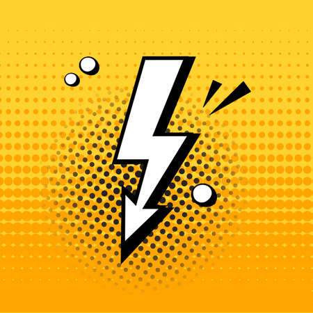 Lightning. Comic speech bubble on yellow background in pop art style. Vector illustrationのイラスト素材