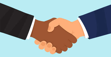 Handshake of business partners vector icon, agreement symbol, shake hand. Succesful deal on blue background. People illustrationのイラスト素材