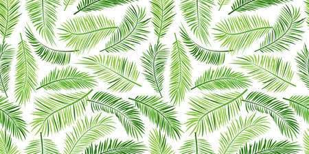 Palm leaf seamless pattern, green tropic tree repeating background. Summer illustrationのイラスト素材