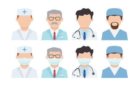 Doctors vector icon. Disinfection. Face masks, medical workers. Virus protection. Healthcare illustrationのイラスト素材