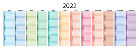 Spanish calendar planner 2022 year, vector schedule month calender, organizer template. Week starts on Monday. Business personal page. Modern simple illustrationのイラスト素材