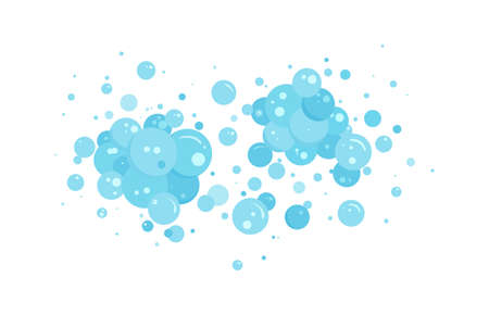 Blue bubble vector soap background, foam border, abstract suds pattern. Transparent effervescent air bubbles stream. Cartoon soda pop. Fizzy drinks. Carbonated illustrationのイラスト素材