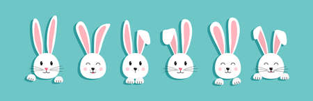 Easter bunny head vector icon, cartoon rabbit, white cute character. funny animal illustrationのイラスト素材