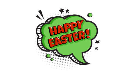 Happy Easter comic bubble vector, green speech balloon, catroon cloud isolated on white background in pop art style. Celebration illustrationのイラスト素材