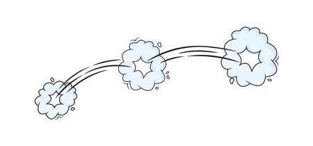 Cartoon dust effect, speed vector cloud. Comic smoke wind jump icon, motion puff, whoosh fly trail, power balloon. Explosion illustration isolated on white backgroundのイラスト素材