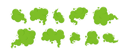 Fart clouds vector icon, smell smoke, bad air gas, cartoon green stink odour isolated on white background. Aroma illustrationのイラスト素材