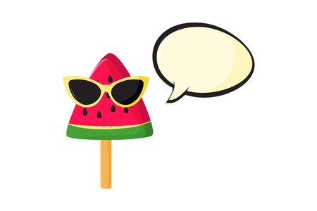 Watermelon ice cream in sunglasses, funny ice cream stick, cute girl character. Cold food, kids dessert vector icon isolated on white background. Summer illustrationのイラスト素材