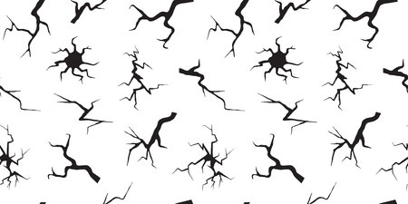 Crack cracked ground seamless pattern, earthquake texture effect, hole wall background, ice, glass, egg, dry fissure on land surface, break from disaster or drought, fractures. Vector illustrationのイラスト素材