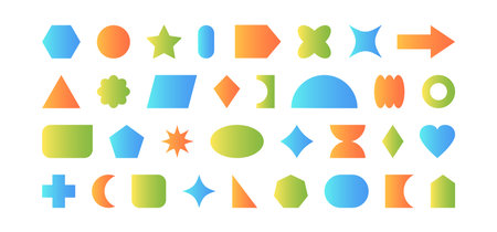 Geometric shape, retro figure, abstract graphic simple vector icon, colorful basic form, sticker geometry set. Cute modern illustrationのイラスト素材