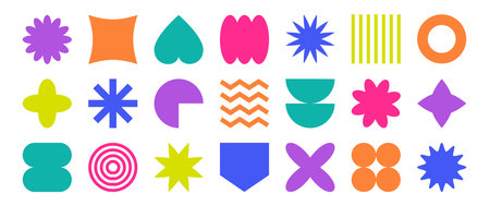 Y2k shape element, abstract retro figure, colorful modern sticker, geometry simple form, color...