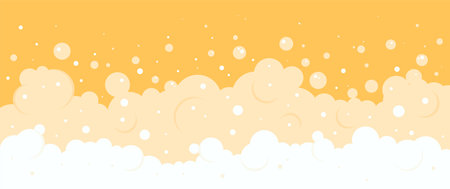Beer foam background, alcohol liquid splash texture, cartoon drink soap border, orange malt pattern, kvass bubble suds. Abstract vector illustrationのイラスト素材
