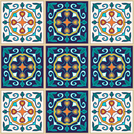 Vector seamless texture. Beautiful colored pattern for design and fashion with decorative elements. Portuguese tiles, Azulejo, Talavera, Moroccan ornamentsのイラスト素材