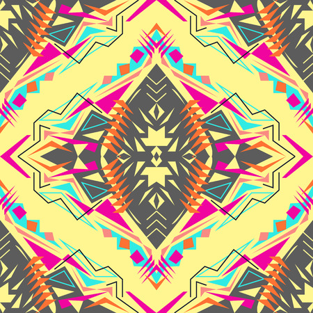 seamless texture. Tribal geometric pattern. Electro boho color trend. Aztec ornamental style. Ethnic native American Indian ornamentsのイラスト素材