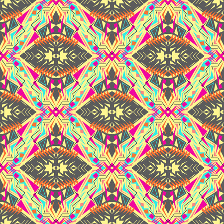 seamless texture. Tribal geometric pattern. Electro boho color trend. Aztec ornamental style. Ethnic native American Indian ornamentsのイラスト素材