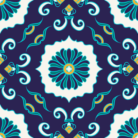 Vector seamless texture. Beautiful colored pattern for design and fashion with decorative elements. Portuguese tiles, Azulejo, Talavera, Moroccan ornamentsのイラスト素材