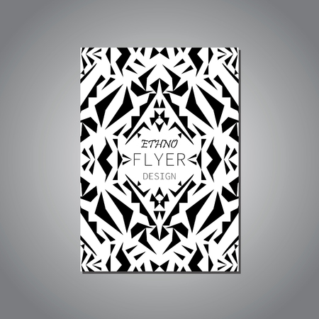 Vector geometric black and white brochure template for business and invitation. Ethnic, tribal, aztec style. Modern ethno ikat patternのイラスト素材