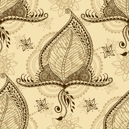 seamless texture with floral ornament in indian style. Mehndi ornamental pattern.のイラスト素材