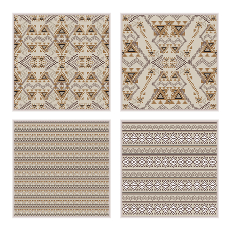 Vector set of seamless patterns. Ethnic tribal geometric texture. Aztec ornamental style. Native american indian ornamental backgroundsのイラスト素材
