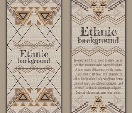 Vector set of banners or cards with tribal decorative patterns. Aztec ornamental style. Ethnic native american indian ornamentsのイラスト素材