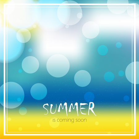 Vector blur background with text. Summer is coming soon. Beach seascape design. Sunshine day in tropicsのイラスト素材