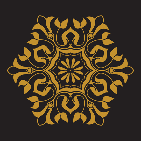 Vector golden pattern on black background. Arabesque and floral ornaments in hexagon shape. Oriental, asian, Arabic, Moroccan, Turkish motifsのイラスト素材