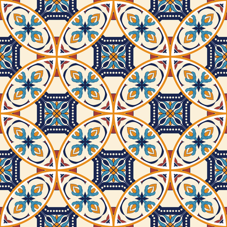Vector seamless texture. Beautiful pattern for design and fashion with decorative elements. Portuguese tiles, Azulejo, Moroccan ornamentsのイラスト素材