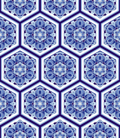 Vector seamless texture. Beautiful pattern for design and fashion with decorative hexagon elements. Portuguese tiles, Azulejo, Moroccan ornamentsのイラスト素材
