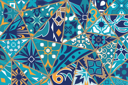 Vector decorative background. Mosaic patchwork pattern for design and fashion. Portuguese tiles, Azulejo, Moroccan ornamentsのイラスト素材