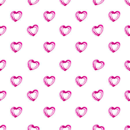 Seamless pattern with bright hand painted watercolor hearts. Romantic decorative background for Valentine's dayの写真素材