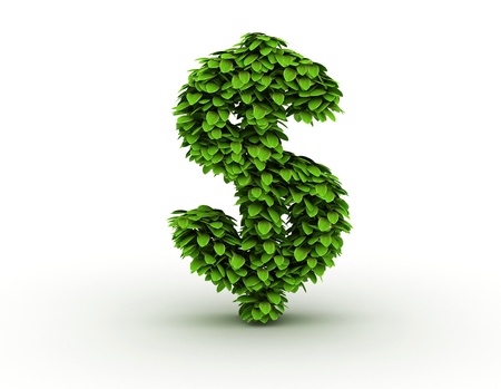Dollar sign, alphabet of green leavesの写真素材