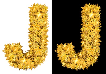 Gold shiny stars letter J, black and white backgroundの写真素材