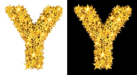 Gold shiny stars letter Y, black and white backgroundの写真素材