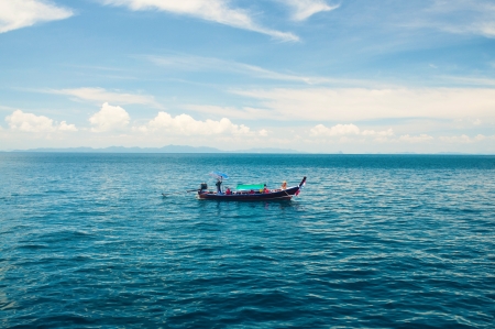 Tropical  longhtail boat  sea view,Thailand phuket shore line, sandの写真素材