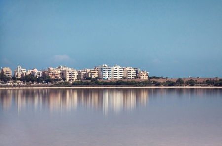 Larnaca, view to city from salt lake, Cyprusの写真素材