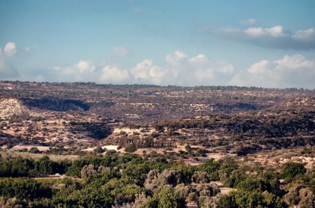 Cyprian wild rocky mountain landscape, bush on rocksの写真素材