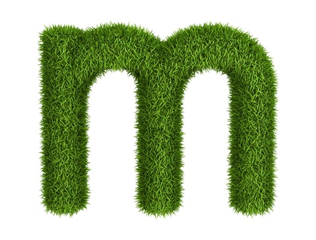 Letter m lowercase photo realistic grass ecology theme on whiteの写真素材