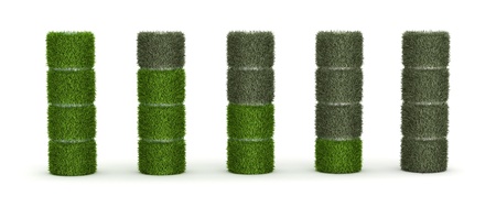 AA battery from grass with cells charged and discharged different stage