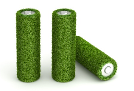 Three AA battery from grass  ecological free energy conceptの写真素材