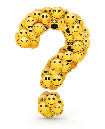 Question mark  compiled from Emoticons smiles with different emotionsの写真素材
