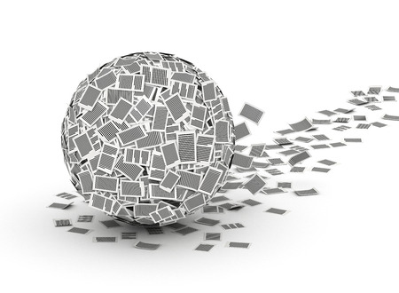 Huge ball from paper pages with trail,  paperwork conceptの写真素材