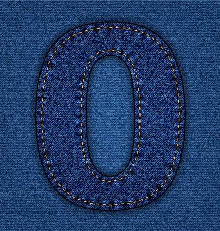 Denim number 0. Jeans alphabet.  Vector font with backgroundのイラスト素材