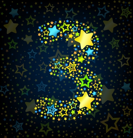Number 3 cartoon kid style vector font with  colored  starsのイラスト素材
