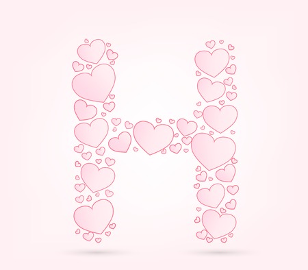Letter H love hearts valentine illustration vector fontのイラスト素材