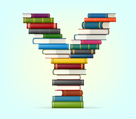 Letter Y in Stacks of multicolored books illustrationのイラスト素材