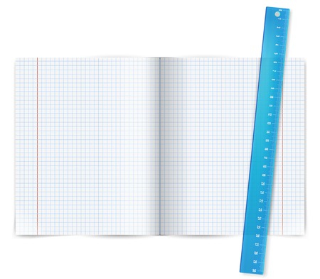 Blank exercise math book with blue ruler. のイラスト素材