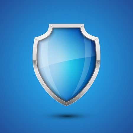 Realistic Vector Shield, glossy glass on blue backgroundのイラスト素材