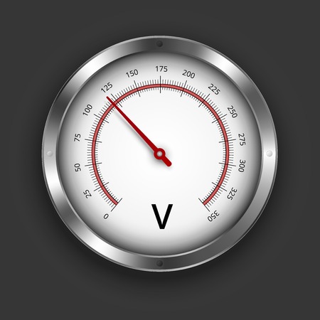 Vector voltmeter metallic gauge illustration on black backgroundのイラスト素材