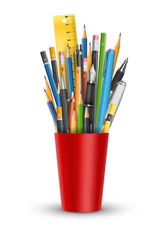 Pen and pencils in glassのイラスト素材
