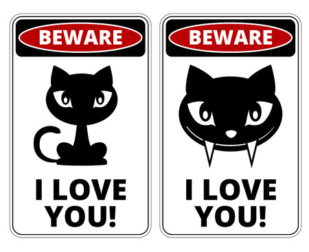 Beware lovely Cat Signs Humorous Comic Labels and Plates Collection. Vector EPS8 setのイラスト素材
